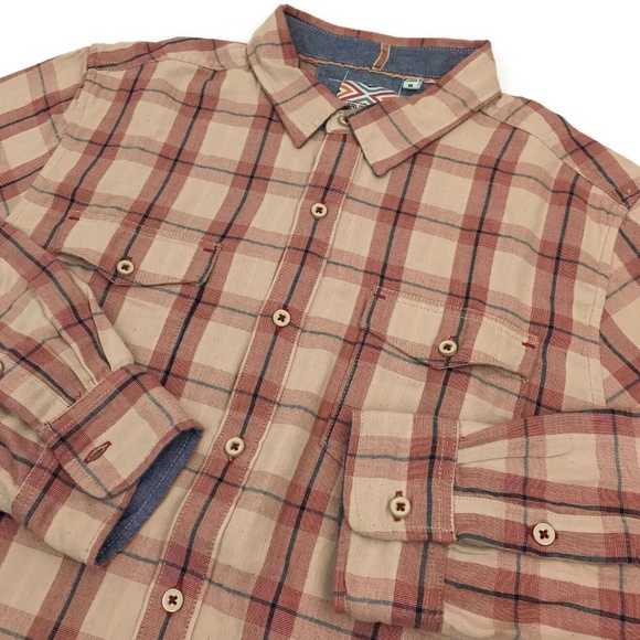 True Grit Pink Tan Plaid Button Down Shirt Size M - Picture 6 of 7
